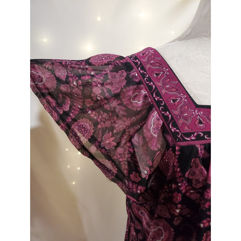 Vtg Y2K Apt 9 Sheer Mesh Paisley Square Neck Top Sz XL Fairy Grunge Boho Whimsy - Picture 6 of 11
